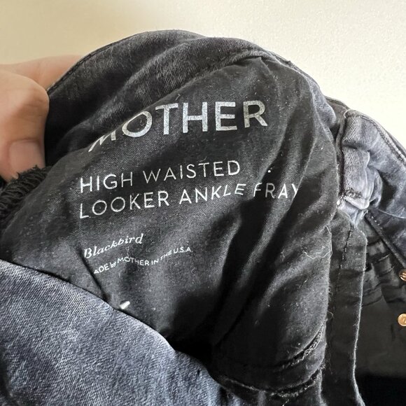 MOTHER Jeans 29 Black High Waisted Looker Ankle Skinny Stretch Blackbird Wash - Picture 10 of 12